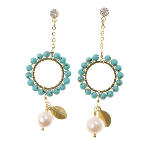 Leaf Dangle-Earrings With Bead Accents  Colorful #2076