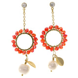 Leaves Drop-Dangle-Earrings With Crystal Accents White & Gold-Tone Colored #2077