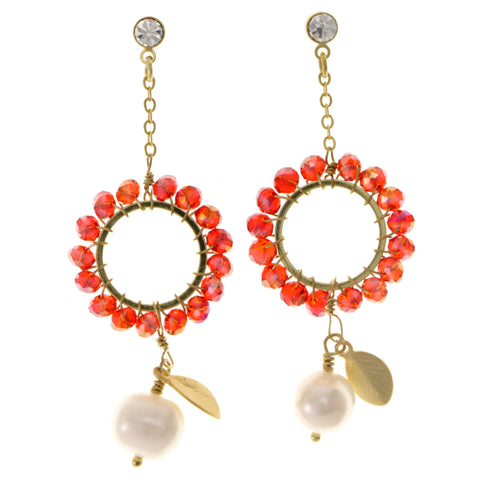 Leaves Drop-Dangle-Earrings With Crystal Accents White & Gold-Tone Colored #2077