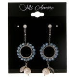 Leaves Drop-Dangle-Earrings With Bead Accents Blue & Gold-Tone Colored #2078