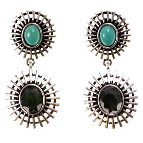 Colorful & Silver-Tone Colored Metal Dangle-Earrings With Stone Accents #2079