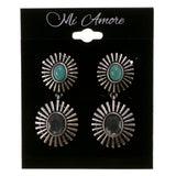 Colorful & Silver-Tone Colored Metal Dangle-Earrings With Stone Accents #2079