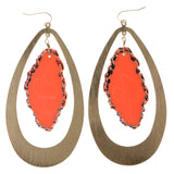 Colorful & Gold-Tone Colored Metal Dangle-Earrings With Stone Accents #2089