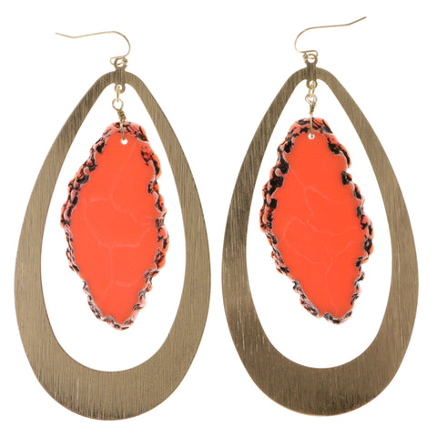 Colorful & Gold-Tone Colored Metal Dangle-Earrings With Stone Accents #2089