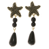 Starfish Drop-Dangle-Earrings With Bead Accents Black & Gold-Tone Colored #2093