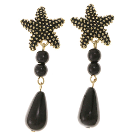 Starfish Drop-Dangle-Earrings With Bead Accents Black & Gold-Tone Colored #2093