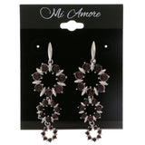Purple & Tri-Tone Colored Metal Drop-Dangle-Earrings With Crystal Accents #2095