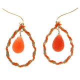 Orange & Gold-Tone Colored Metal Dangle-Earrings With Stone Accents #2098
