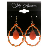Orange & Gold-Tone Colored Metal Dangle-Earrings With Stone Accents #2098