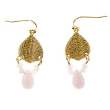 Leaves Dangle-Earrings With Bead Accents Purple & Gold-Tone Colored #2103