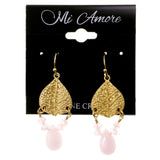Leaves Dangle-Earrings With Bead Accents Purple & Gold-Tone Colored #2103