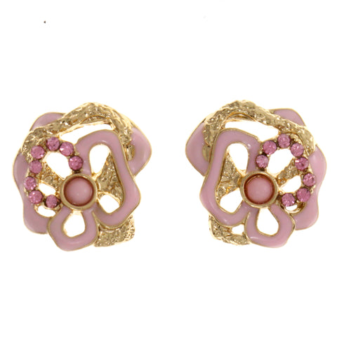 Colorful & Gold-Tone Colored Metal Stud-Earrings With Crystal Accents #2106