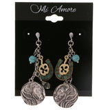 Horse Horseshoe Shamrock Drop-Dangle-Earrings With Bead Accents Colorful & Gold-Tone Colored #2111
