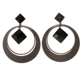 Black & Gray Colored Metal Drop-Dangle-Earrings With Crystal Accents #2112