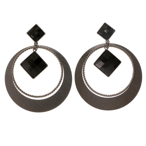 Black & Gray Colored Metal Drop-Dangle-Earrings With Crystal Accents #2112