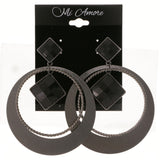 Black & Gray Colored Metal Drop-Dangle-Earrings With Crystal Accents #2112