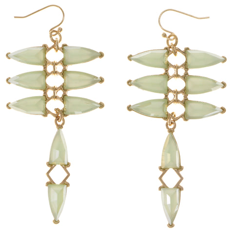 Green & Gold-Tone Colored Metal Dangle-Earrings With Crystal Accents #2113
