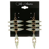 Green & Gold-Tone Colored Metal Dangle-Earrings With Crystal Accents #2113
