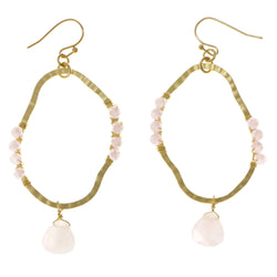 Pink & Gold-Tone Colored Metal Dangle-Earrings With Stone Accents #2117