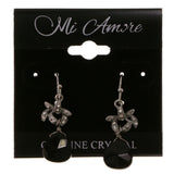 Black & Silver-Tone Colored Metal Dangle-Earrings With Bead Accents #2118