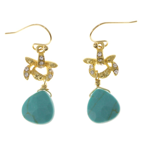 Green & Gold-Tone Colored Metal Dangle-Earrings With Crystal Accents #2121