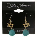 Green & Gold-Tone Colored Metal Dangle-Earrings With Crystal Accents #2121