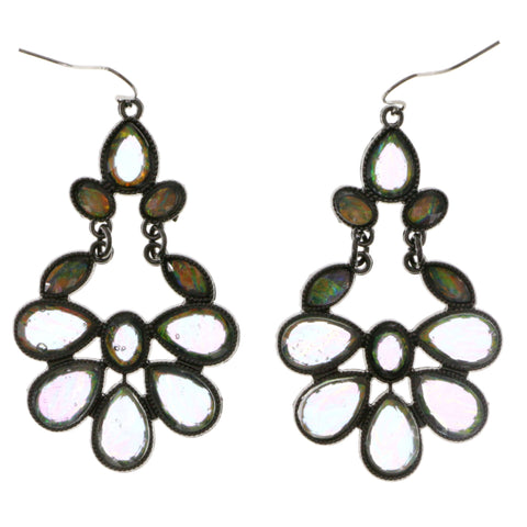 Colorful & Silver-Tone Colored Metal Dangle-Earrings With Crystal Accents #2122