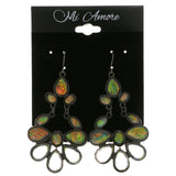 Colorful & Silver-Tone Colored Metal Dangle-Earrings With Crystal Accents #2122