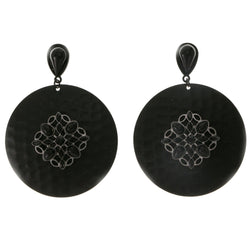 Black Metal Drop-Dangle-Earrings With Crystal Accents #2129