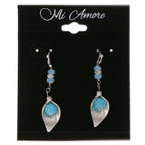 Blue & Silver-Tone Colored Metal Dangle-Earrings With Crystal Accents #2132