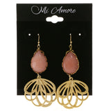 Pink & Gold-Tone Colored Metal Dangle-Earrings With Stone Accents #2136
