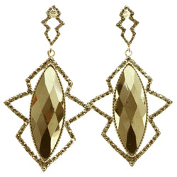 Gold-Tone & Brown Colored Metal Dangle-Earrings With Faceted Accents #599