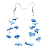 Blue & Green Colored Acrylic Dangle-Earrings With Stone Accents #2143