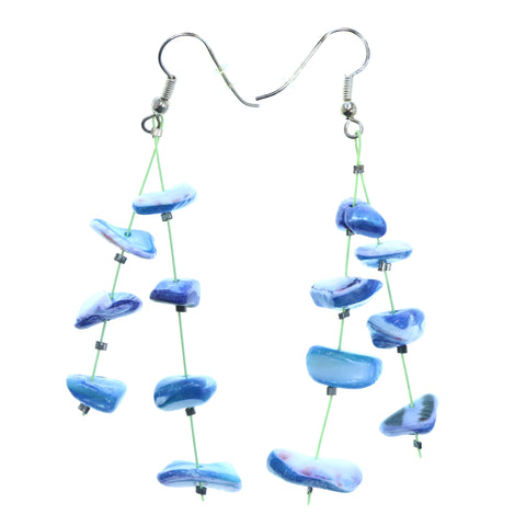 Blue & Green Colored Acrylic Dangle-Earrings With Stone Accents #2143