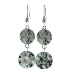 Beaten Metal Drop-Dangle-Earrings Silver-Tone Color  #604