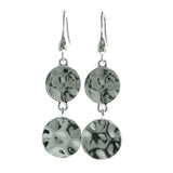 Beaten Metal Drop-Dangle-Earrings Silver-Tone Color  #604