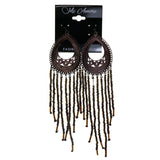 Brown Metal Dangle-Earrings With Bead Accents #2156