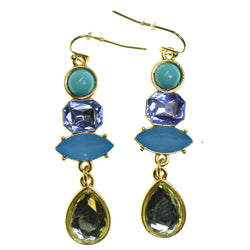 Gold-Tone & Multi Colored Metal Dangle-Earrings With Crystal Accents #2160