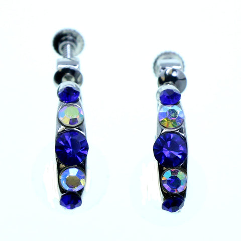 Silver-Tone & Multi Colored Metal Clip-On-Earrings With Faceted Accents #2163