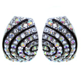 Black & Clear Colored Metal Stud-Earrings With Crystal Accents #2171