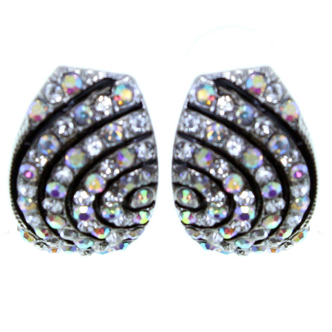 Black & Clear Colored Metal Stud-Earrings With Crystal Accents #2171