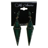 Gold-Tone & Green Colored Metal Dangle-Earrings With Faceted Accents #2183