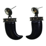 Black & Silver-Tone Colored Acrylic Dangle-Earrings With Faceted Accents #2184