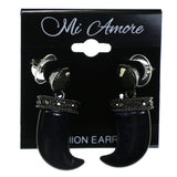 Black & Silver-Tone Colored Acrylic Dangle-Earrings With Faceted Accents #2184