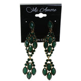 Gold-Tone & Green Colored Metal Dangle-Earrings With Faceted Accents #2185
