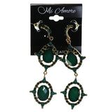 Gold-Tone & Green Colored Metal Dangle-Earrings With Faceted Accents #2186