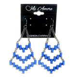 Silver-Tone & Blue Colored Metal Dangle-Earrings With Stone Accents #2191