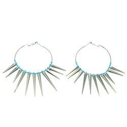 Spike Hoop-Earrings Silver-Tone & Blue Colored #610