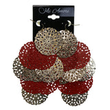 Gold-Tone & Red Colored Metal Dangle-Earrings #2198