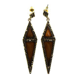 Gold-Tone & Brown Colored Metal Dangle-Earrings With Faceted Accents #2199